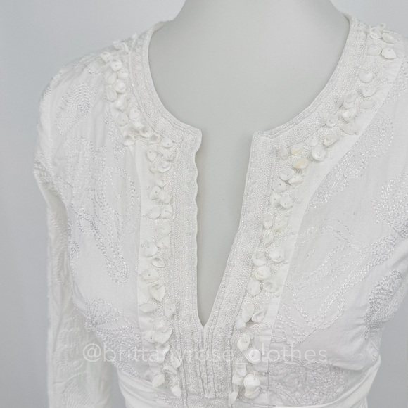 VINTAGE LILLY PULITZER Long Sleeve White Embroidered Shell Beaded Mini Dress XS - Picture 6 of 10